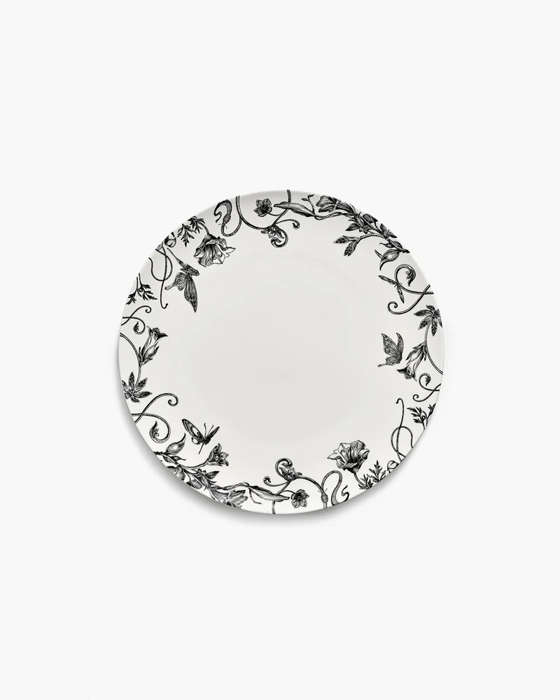 Dinner plate floral fantasy white - black Unity